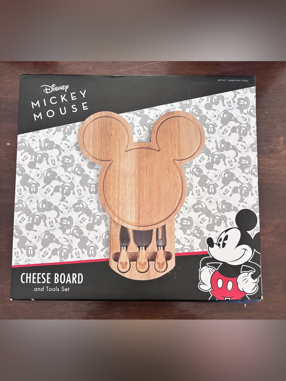 Unopened Disney Mickey Mouse Wood-Tone Cheese Board and Tool Set